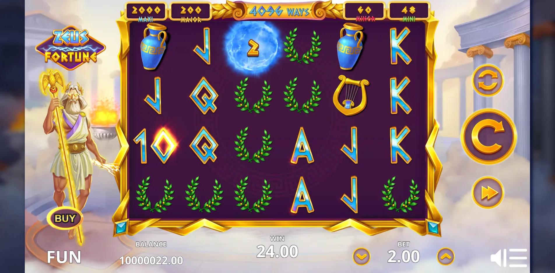 Zeus Fortune slot gameplay screenshot